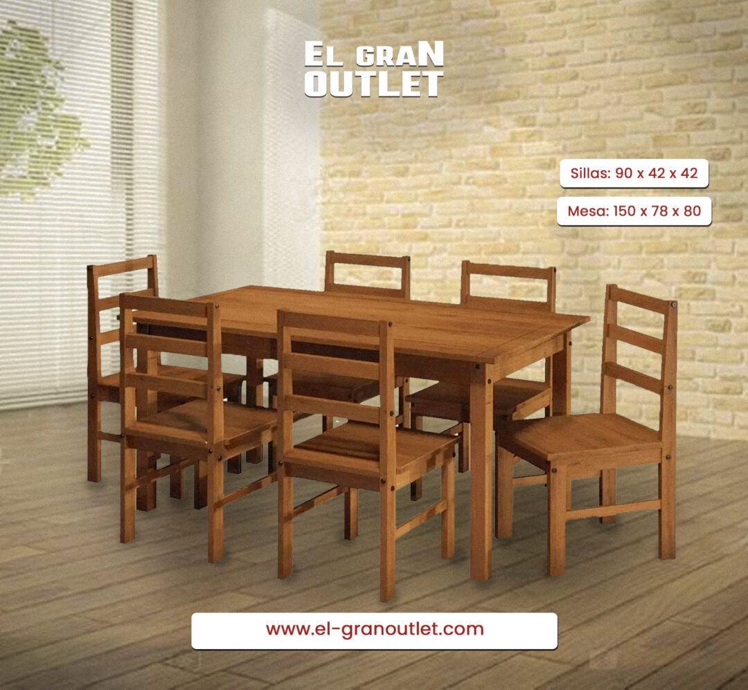 COMEDOR EN MADERA MACIZA 6 SILLAS