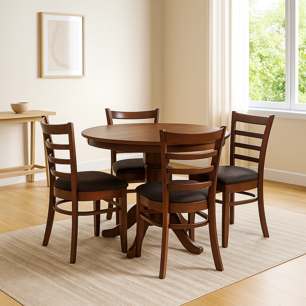 Juego de comedor Sandy, 4 sillas, redondo