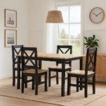 Juego de comedor Negro cera, 4 sillas