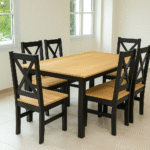 Juego de comedor Negro cera, 6 sillas