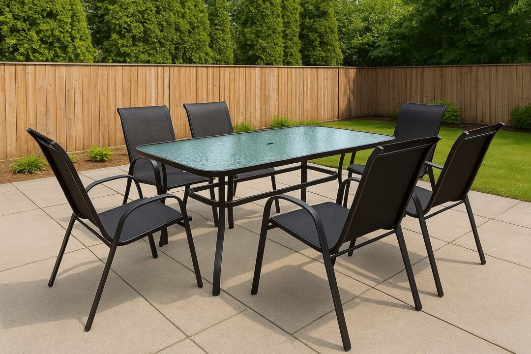 Juego de Patio de hierro con 6 sillas en textilina