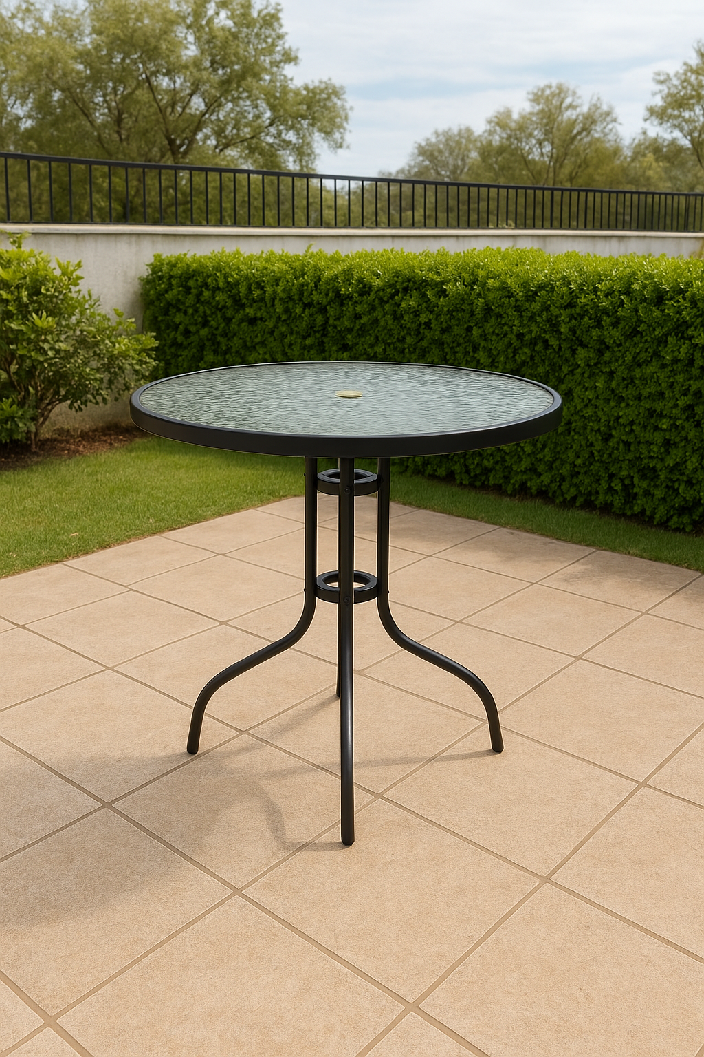 Mesa de Exterior Acero y Vidrio 80cm