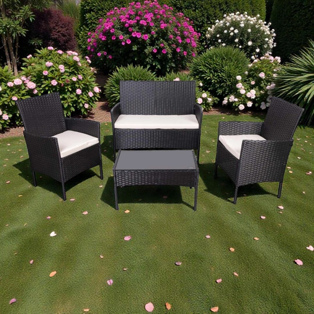 SET DE LIVING EXTERIOR SATTAN SINTÉTICO Y ACERO (NEGRO APOLO/MARRÓN APOLO)